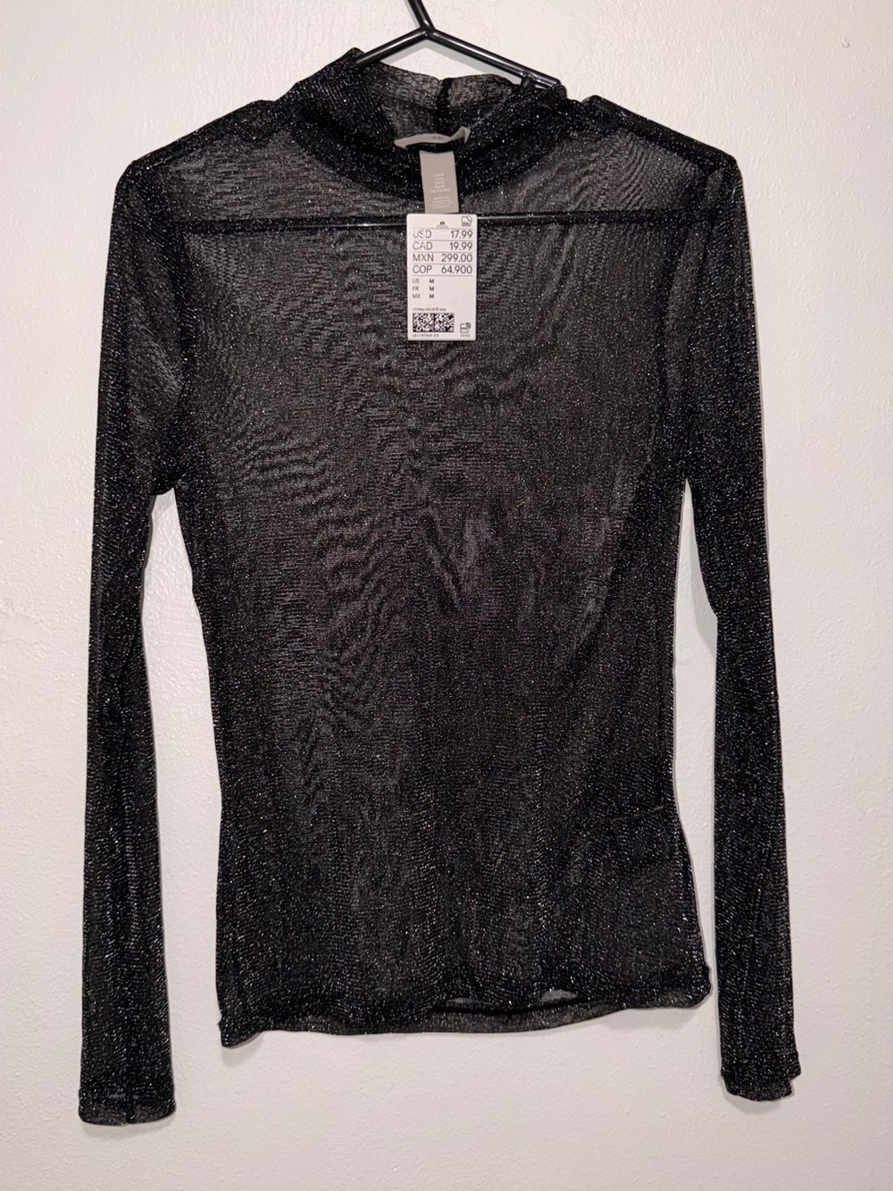 H&M Black Sheer Sparkle Long-Sleeve Top
